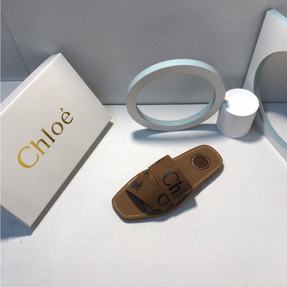 Chloe Brown Logo Strap Slide Sandals - Women - Picture 3 of 9